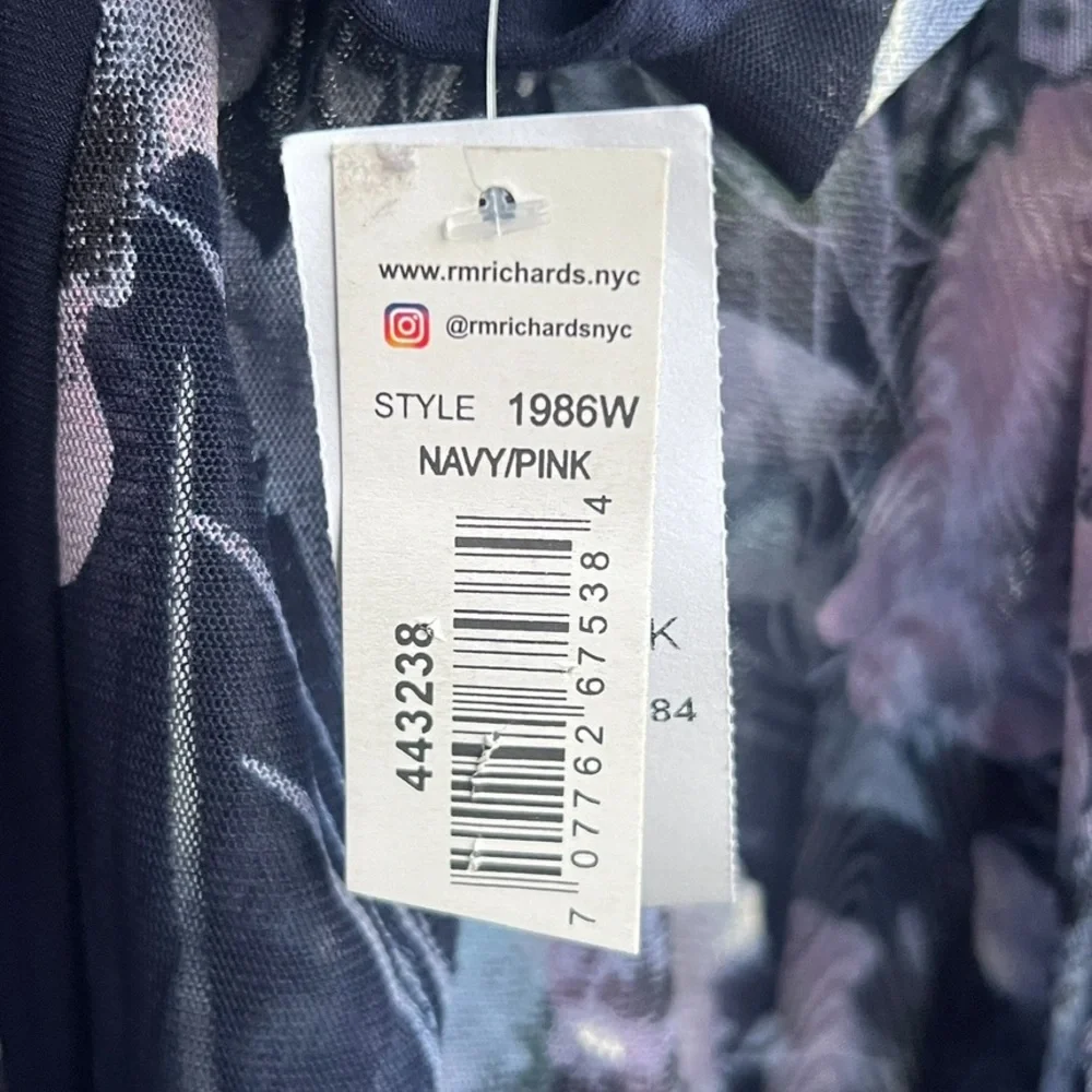 🆕 R&M Richards 22W Navy Pink Floral Mesh Jacket Kimono Cardigan Duster Plus Size - Picture 13 of 16